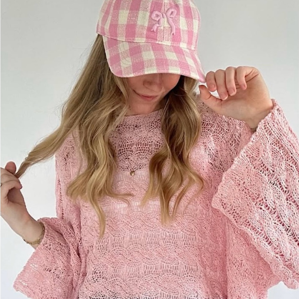 Pink plaid bow ball cap NEW